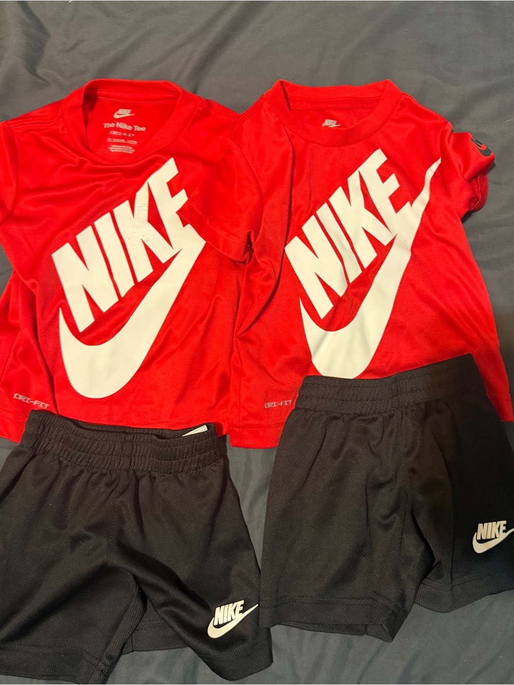 2 Nike Red & White Boys Athletic Tee and Black Shorts Set